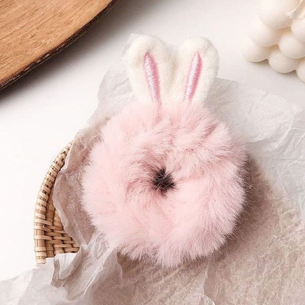 Chouchou Klassisk för Fluffigt Hår med Rosa Kaninöron