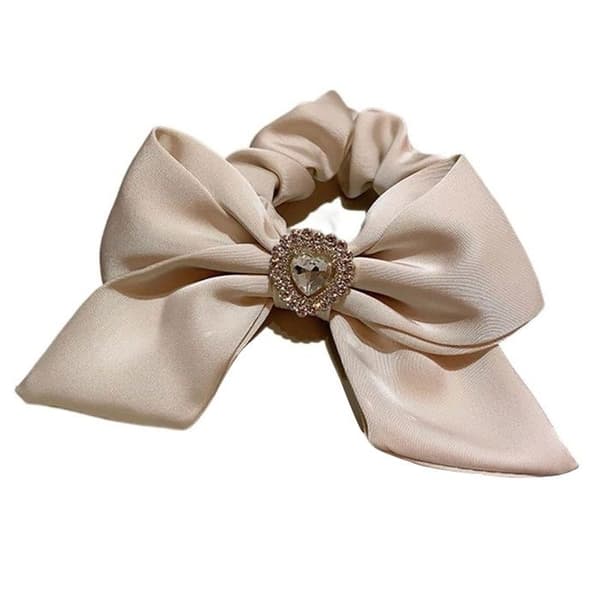 Chouchou Klassisk för Hår i Satäng Fjäril med Beige Diamant Beige