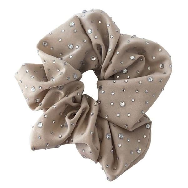 Chouchou Klassisk för Hår i Glamour Beige Kristall Satin Pailleté