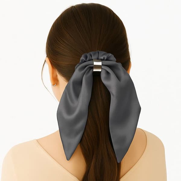Chouchou Foulard Kort för Hår i Satin Fint Grått Papillon