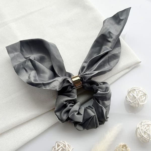 Chouchou Foulard Kort för Hår i Satin Fint Grått Papillon