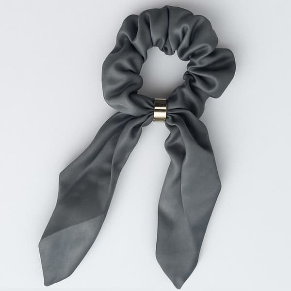 Chouchou Foulard Kort för Hår i Satin Fint Grått Papillon