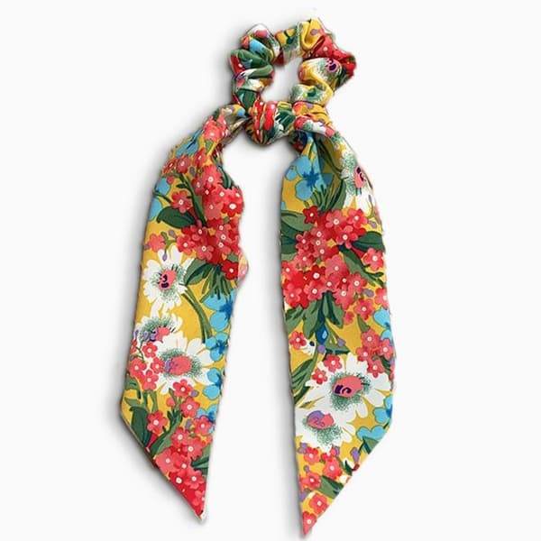 Chouchou Foulard Lång för Hår i Tjock Blommig Liberty Casual Gul Gul