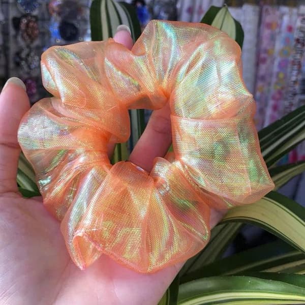 Chouchou Brillant för Hår i Fuzzy Tyg Koreansk Stil Orange Orange