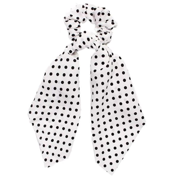 Chouchou Foulard Lång för Hår i Satin med Prickar Avslappnad Vit Vit / Svart