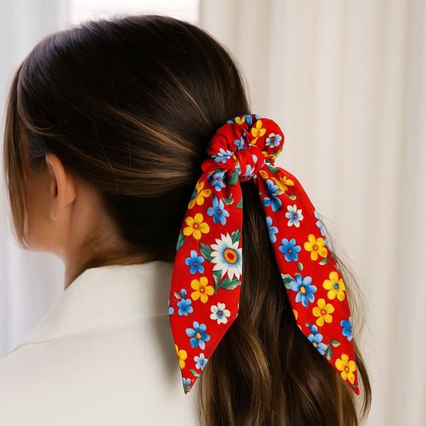 Chouchou Foulard Lång för Hår i Tjock Blommig Liberty Casual Röd Röd