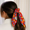 Miniatyrbild 3 av 3: Chouchou Foulard Lång för Hår i Tjock Blommig Liberty Casual Röd Röd