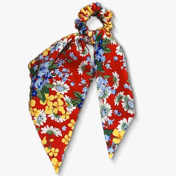 Chouchou Foulard Lång för Hår i Tjock Blommig Liberty Casual Röd Röd