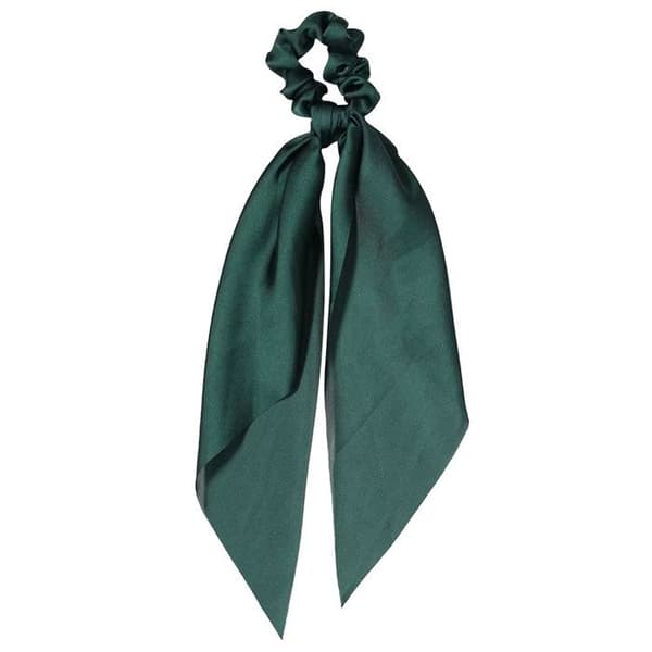 Chouchou Foulard Lång för Hår i Satäng med Dubbel Volangknut Grön Smaragd Mörk Grön