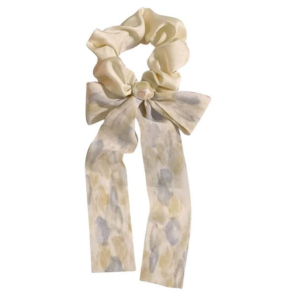 Chouchou Foulard Lång för Hår i Siden med Knut Tryckt Ren Beige Beige