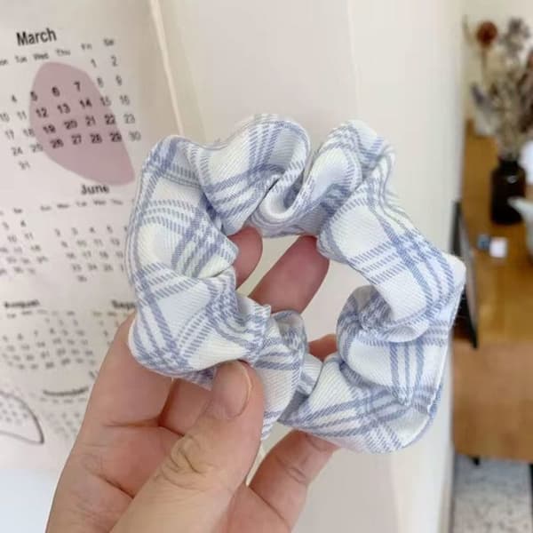 Chouchou Klassisk för Hår i Rutig Fleece Minimalist Vit Vit / Svart