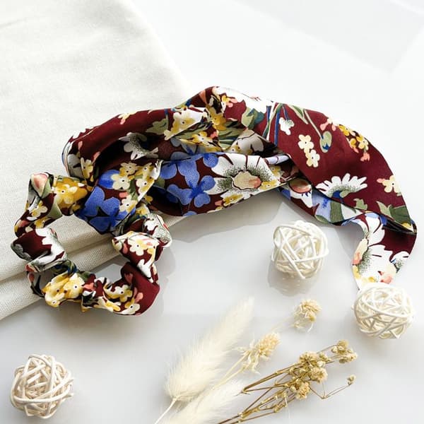 Chouchou Foulard Lång för Hår i Tjock Blommig Liberty Casual Bordeaux