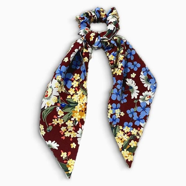 Chouchou Foulard Lång för Hår i Tjock Blommig Liberty Casual Bordeaux