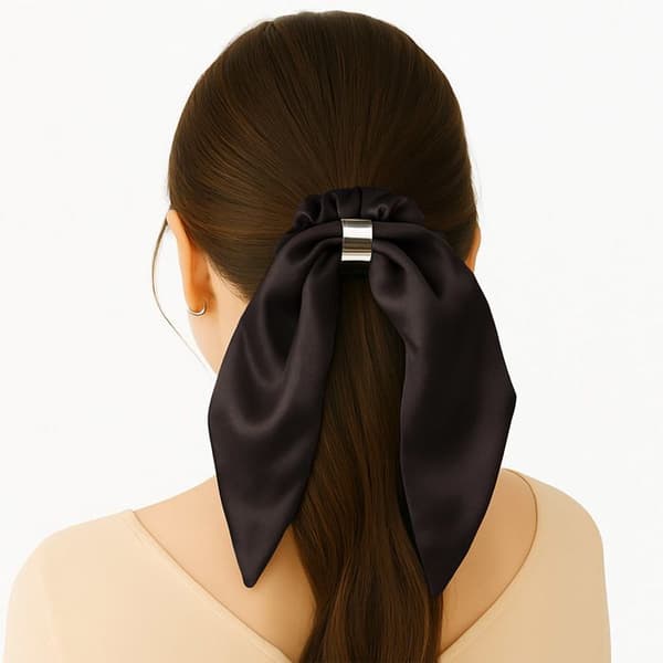 Elegant Korthårsband i Satin med Fjädermönster Kaffe Brun Mörk Brun