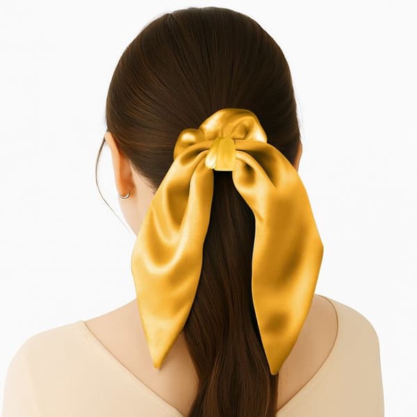 Chouchou Foulard Kort för Hår i Satin Elegant Gul Gul