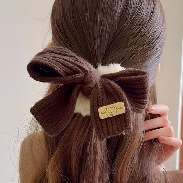 Chouchou Duveteux för Hår i Fleece och Stickad Cozy Slips Brun Brun