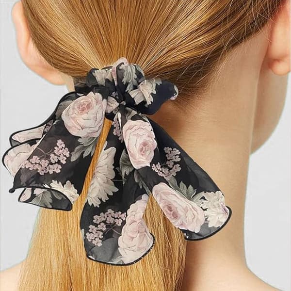 Chouchou Foulard för Hår i Tjock Maxi Blommig Bohemisk Chic Svart Svart