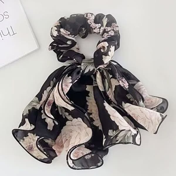 Chouchou Foulard för Hår i Tjock Maxi Blommig Bohemisk Chic Svart Svart