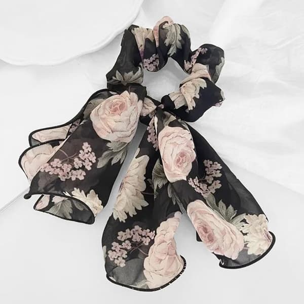 Chouchou Foulard för Hår i Tjock Maxi Blommig Bohemisk Chic Svart Svart