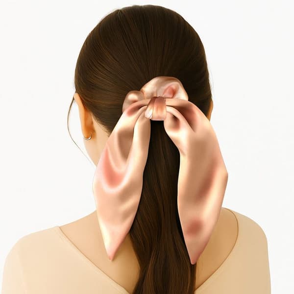 Chouchou Foulard Kort för Hår i Satin Elegant Beige