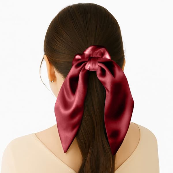 Chouchou Foulard Kort för Hår i Siden Elegant Fjäril Bordeaux Bordeaux