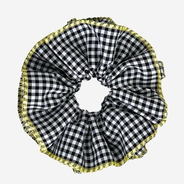Chouchou Maxi för Hår i Vichy Vintage Svart och Gul Svart / Gul