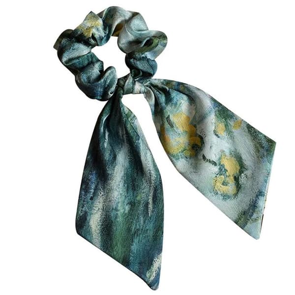 Chouchou Foulard Lång för Hår i Vintage Grön Tie and Dye Satin