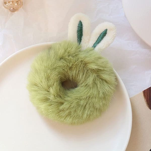 Chouchou Klassisk för Fluffigt Hår med Gröna Kaninöron
