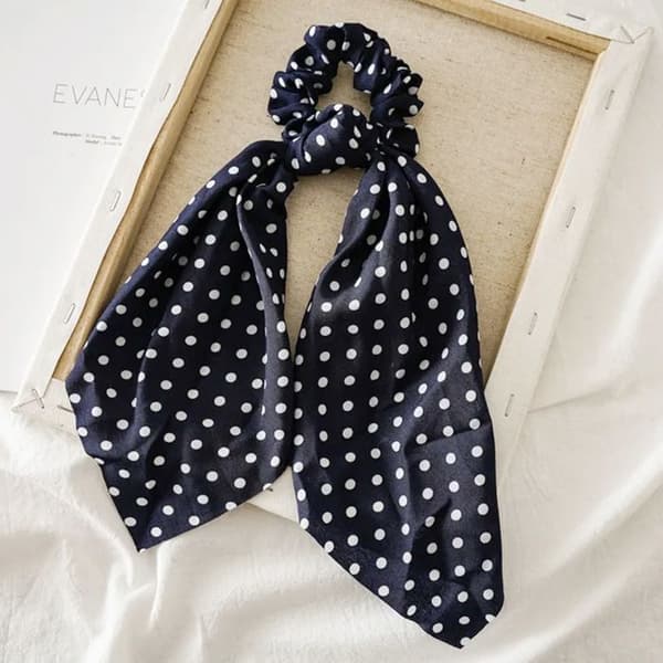 Chouchou Foulard Lång för Hår i Satin med Prickar Avslappnad Blå Marinblå