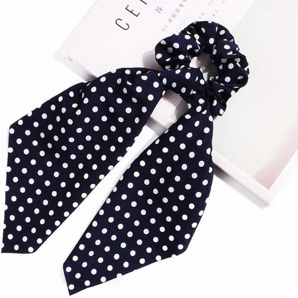 Chouchou Foulard Lång för Hår i Satin med Prickar Avslappnad Blå Marinblå