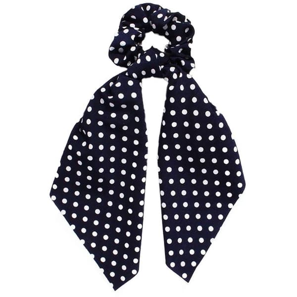 Chouchou Foulard Lång för Hår i Satin med Prickar Avslappnad Blå Marinblå