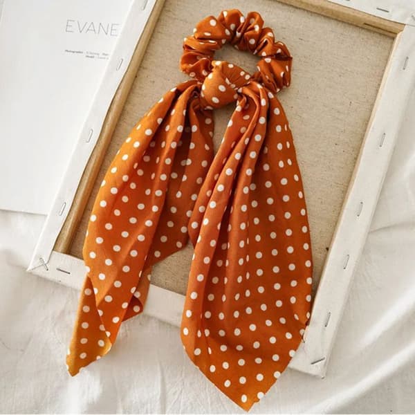 Chouchou Foulard Lång för Hår i Siden med Prickar Avslappnad Orange Orange