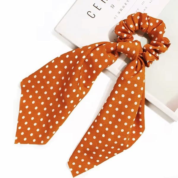 Chouchou Foulard Lång för Hår i Siden med Prickar Avslappnad Orange Orange