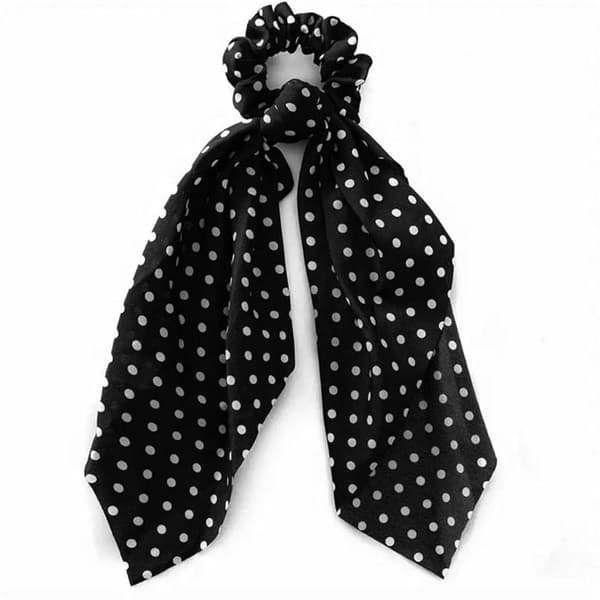 Chouchou Foulard Lång för Hår i Siden med Prickar Avslappnad Svart