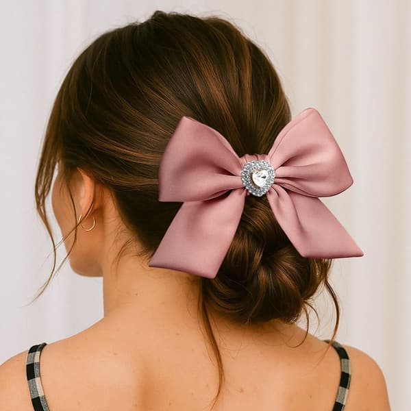 Chouchou Klassisk för Satin Hårmed Rosett med Rosett i Diamant Rosa