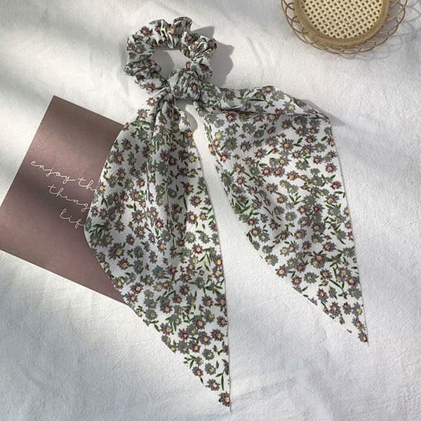 Chouchou Foulard Lång för Hår i Tjockt Blommigt Liberty Casual Grön Vit
