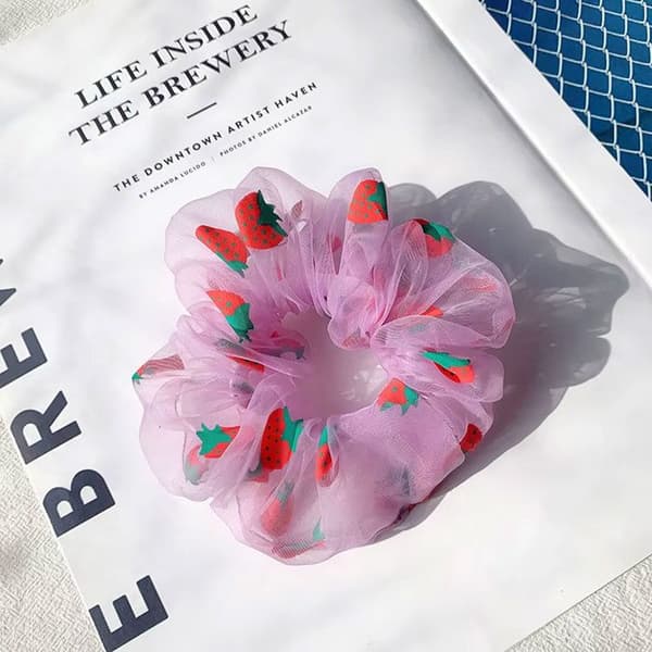 Chouchou Klassisk för Hår i Strawberry Voile Japansk Stil Lila Lila
