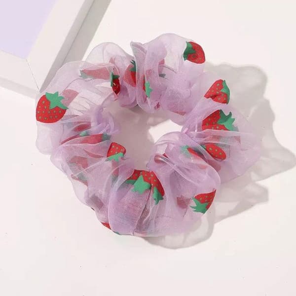 Chouchou Klassisk för Hår i Strawberry Voile Japansk Stil Lila Lila