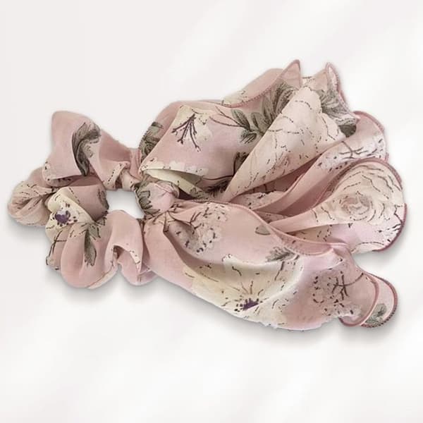 Chouchou Foulard för Hår i Tjockt Maxi Blommigt Bohem Chic Rosa