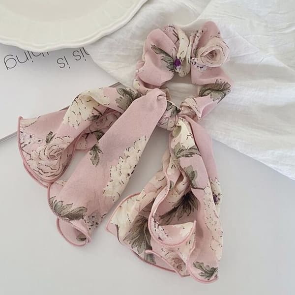 Chouchou Foulard för Hår i Tjockt Maxi Blommigt Bohem Chic Rosa