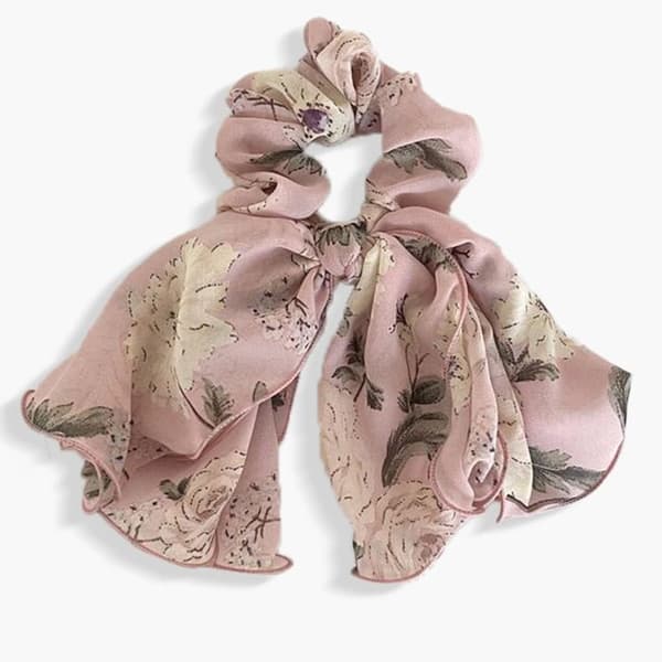 Chouchou Foulard för Hår i Tjockt Maxi Blommigt Bohem Chic Rosa