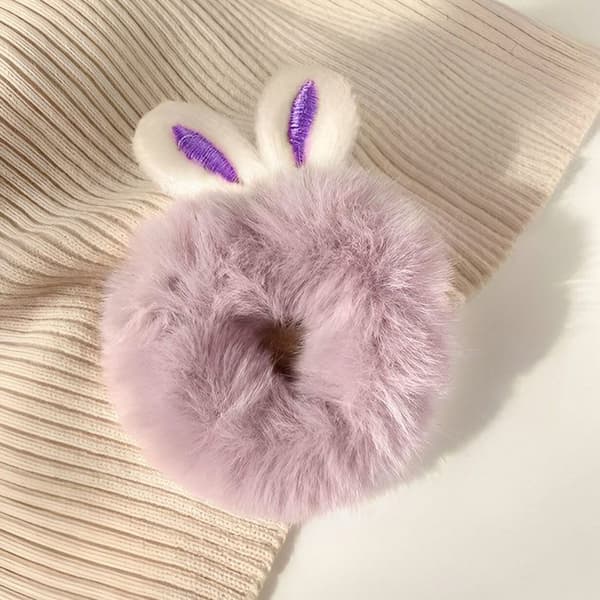 Chouchou Klassisk för Fluffigt Hår med Lila Kaninöron