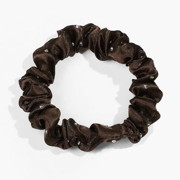 Chouchou Klassisk för Hår i Plisserat Satäng Diamant Chic Brun Brun