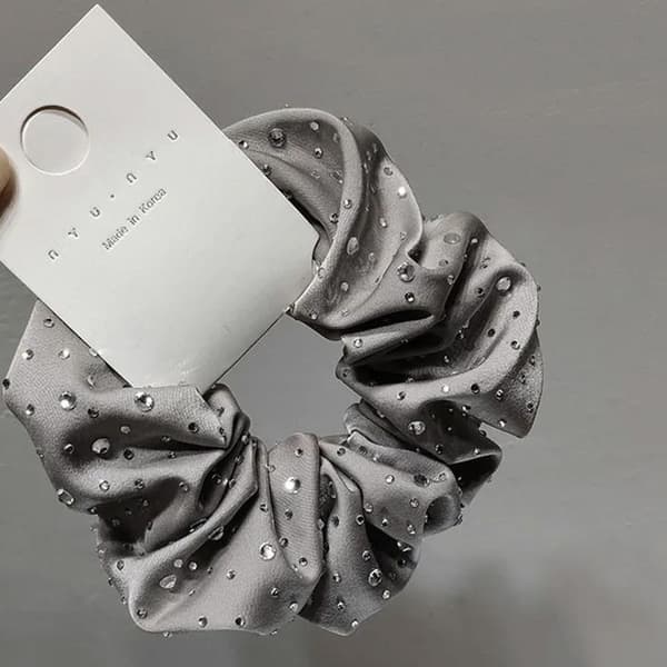 Chouchou Klassisk för Hår i Glamour Grå Glitter Satin Crystal