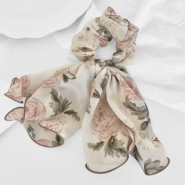 Chouchou för Hår i Tjockt Maxi Blommigt Bohemiskt Chic Vitt
