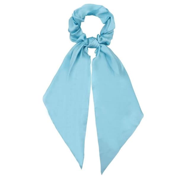Chouchou Foulard Lång för Hår i Satin med Dubbel Volangknut Blå Ljusblå