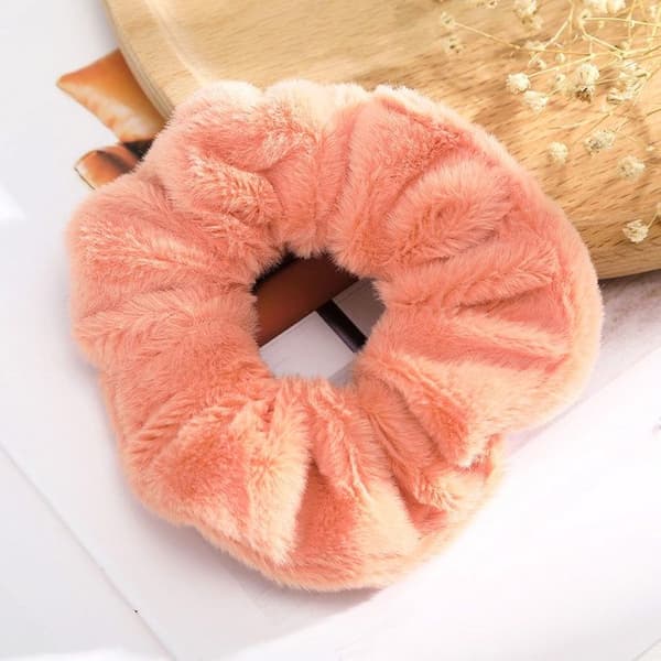 Chouchou Pälsgummiband för Hår i Minky Fuzzy Delikat Orange Orange