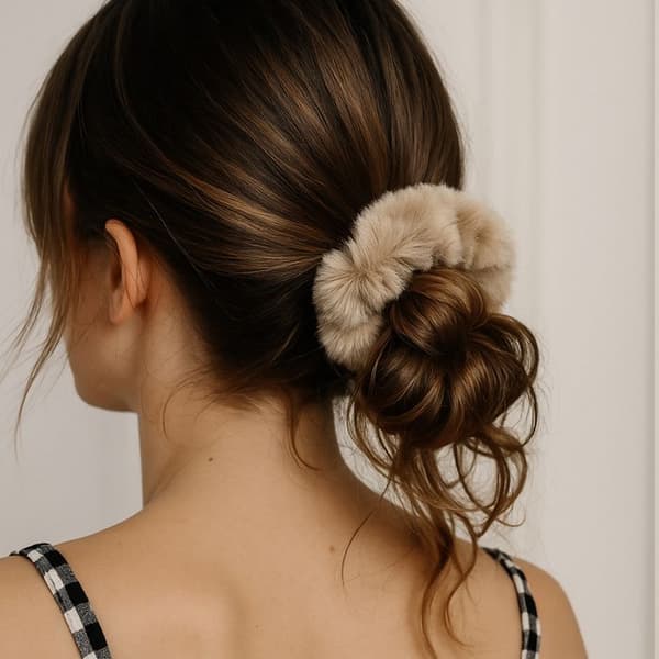 Chouchou Pelucheux för Hår i Minky Fluffy Duo Cosy Brun Beige
