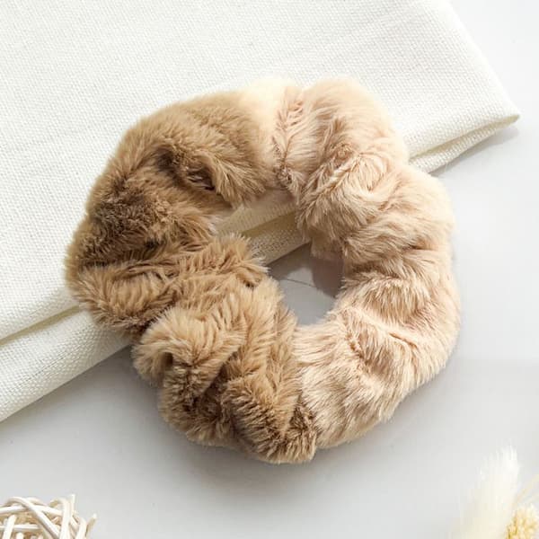Chouchou Pelucheux för Hår i Minky Fluffy Duo Cosy Brun Beige