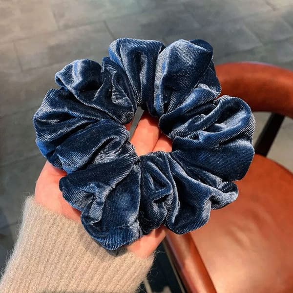 Chouchou Maxi för Hår i Enfärgad Sammet Casual Blå Mörkblå
